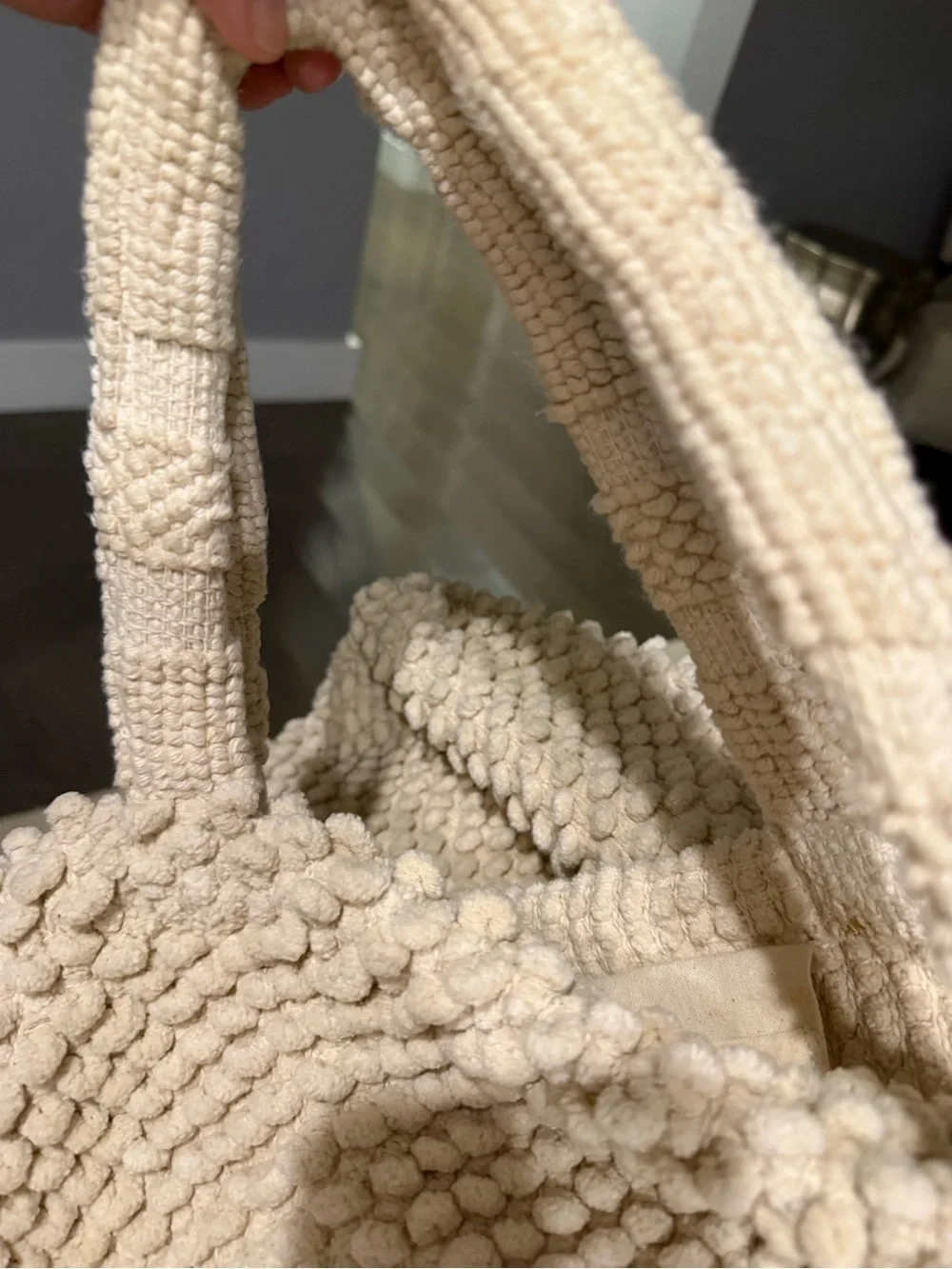 Jiti Popcorn Knit Handwoven Cream Crochet Satchel Tote